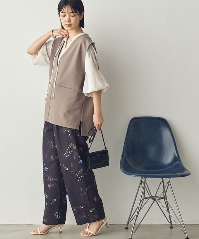 日本 Sans Souci 34+ - 優美花卉鬆緊舒適寬褲-白