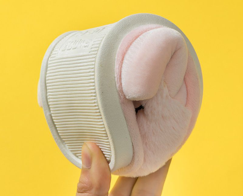 兒童毛毛保暖室內拖鞋-閉眼兔子-粉色