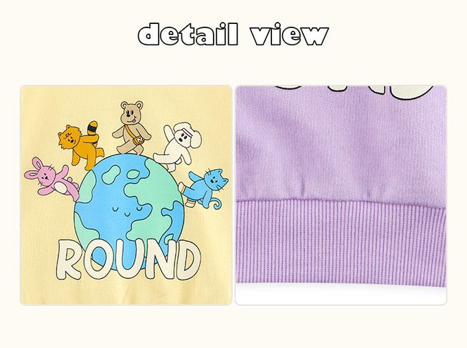 韓國 WALTON kids - 動物繞地球印長袖上衣-薰衣草紫