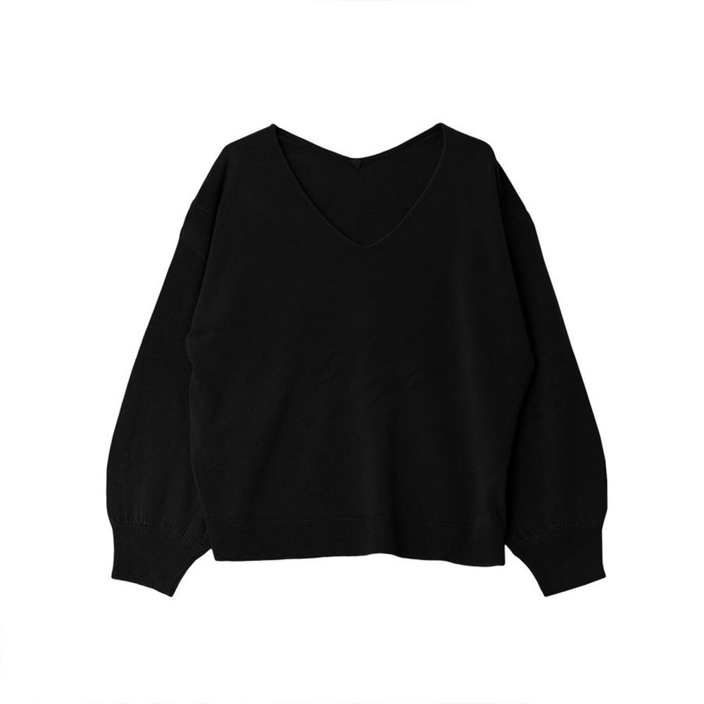 日本女裝代購 - 超柔軟薄款V領針織上衣 (黑)