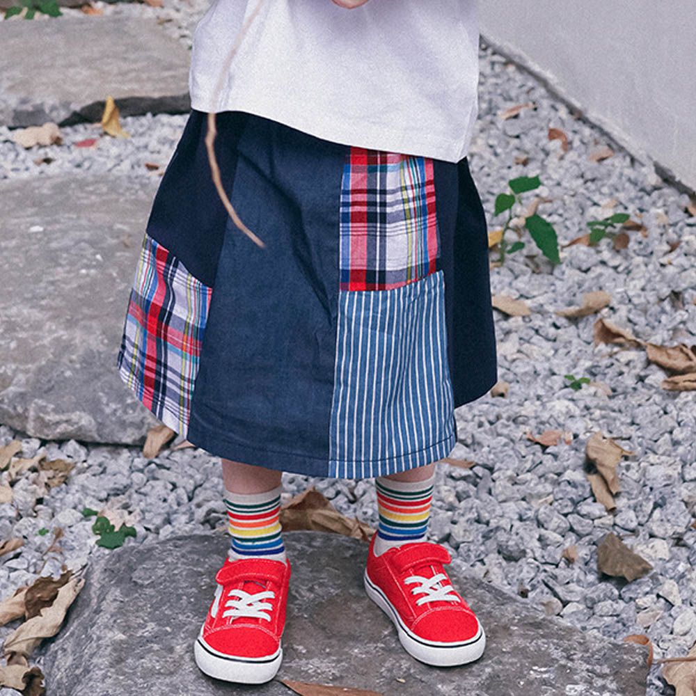 純棉設計感拼接中長裙