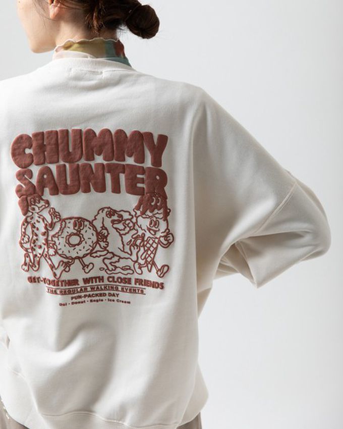 日本 gleam - 裏毛寬版甜點好友印花大學T-炭黑x橘