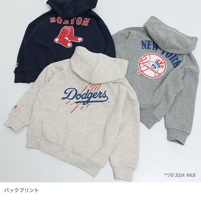 日本 Chil2 - MLB聯名 運動風裏毛帽T-洛杉磯道奇-燕麥灰