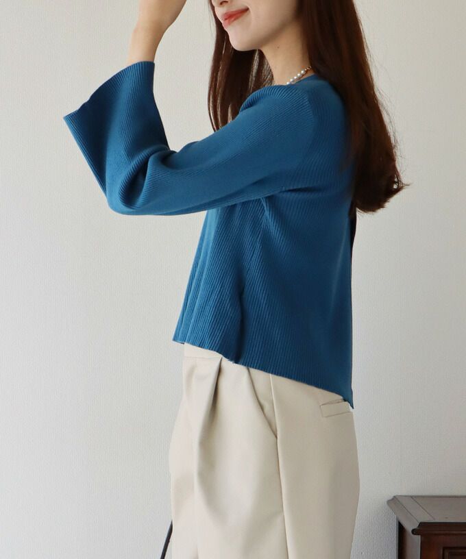 日本 BLUE EAST - 後交叉設計羅紋長袖上衣-咖啡棕