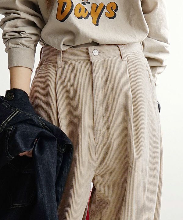 日本 zootie - 文藝感燈芯絨百搭寬褲-洋紅