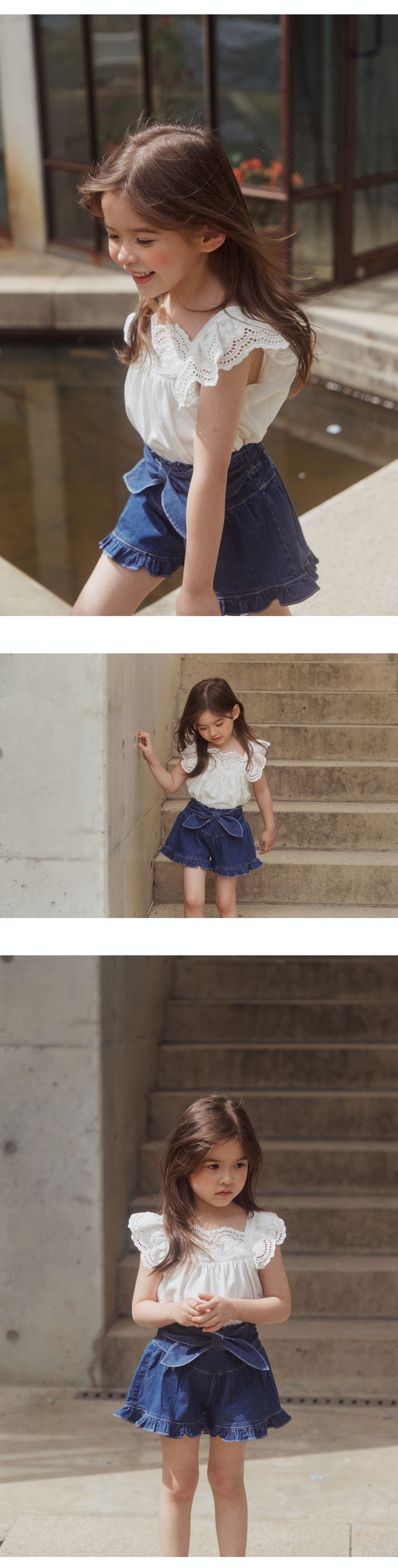 韓國 Puellaflo - 蕾絲鏤空領蝴蝶袖上衣-象牙白