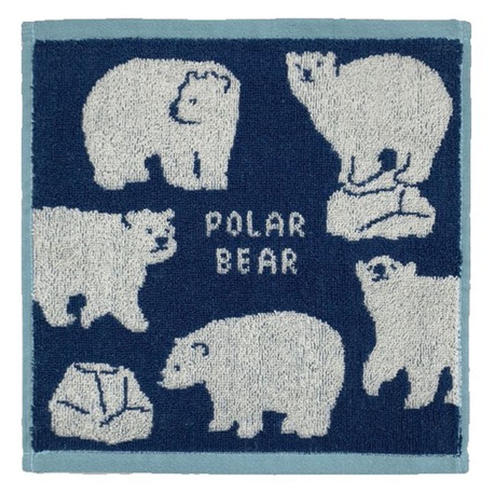 日本 Stream - 100%棉印花手帕/方巾/擦手巾-北極熊-深藍 (25x25cm)