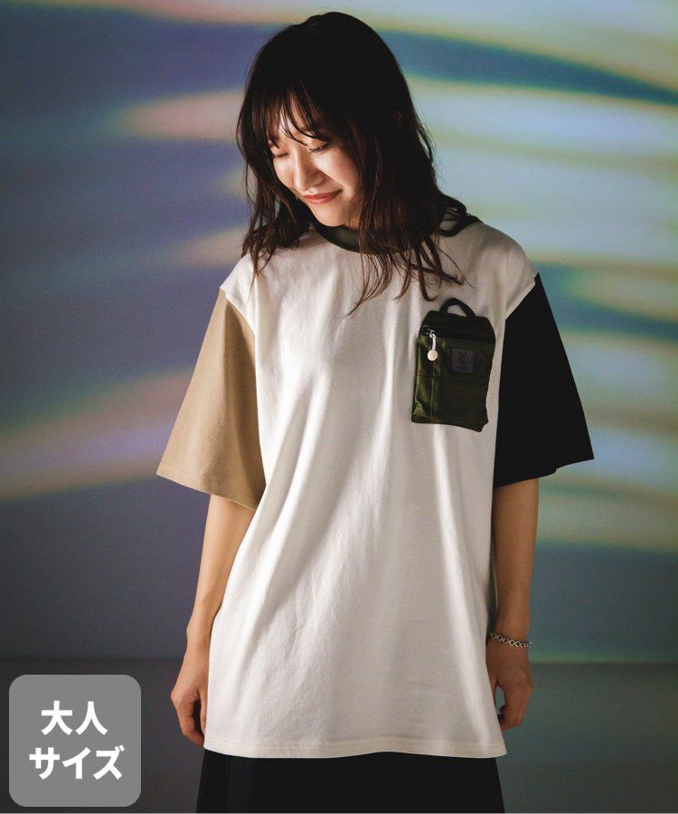 日本 BREEZE - 聯名款 夜光拉鍊大口袋短袖上衣(大人)-撞色-白