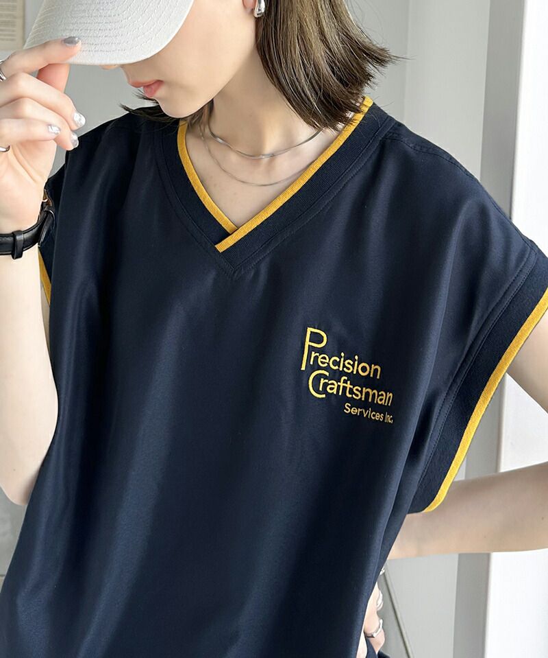 日本 Classical Elf - 英文刺繡百搭無袖上衣/背心-深藍