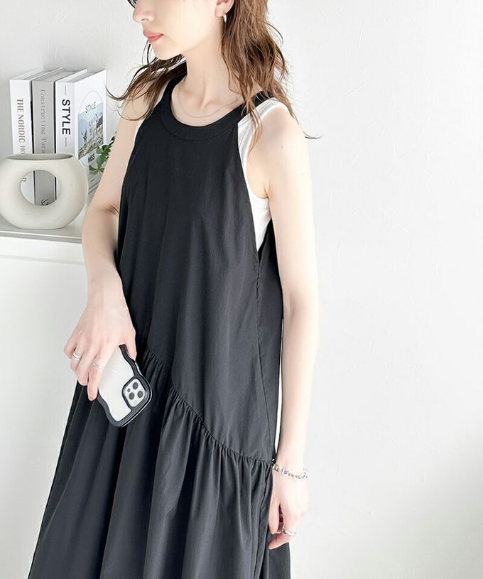 日本 Classical Elf - 簡約領氣球裙擺無袖洋裝-米杏