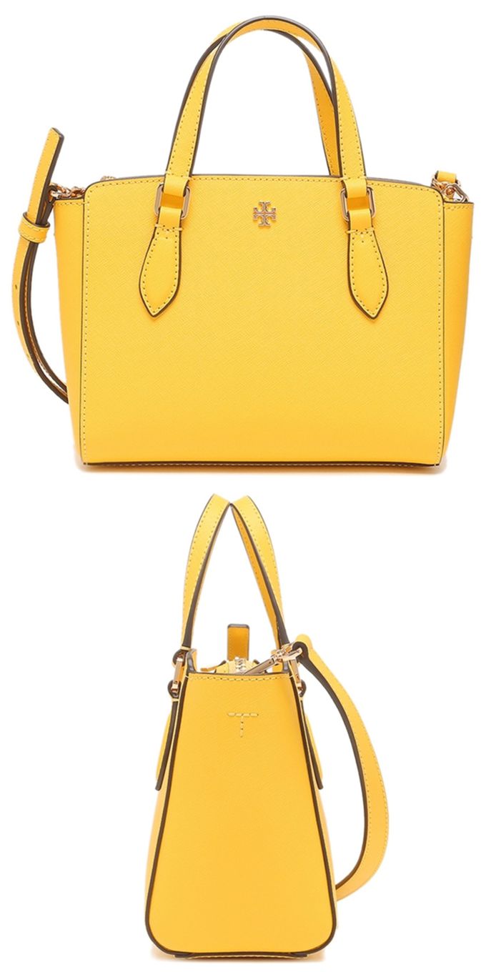 Tory Burch - 雙T-LOGO素面皮革兩用包 (桔黃)