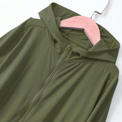 UPF50+涼感鳥眼布透氣連帽防曬外套-親子款-軍綠