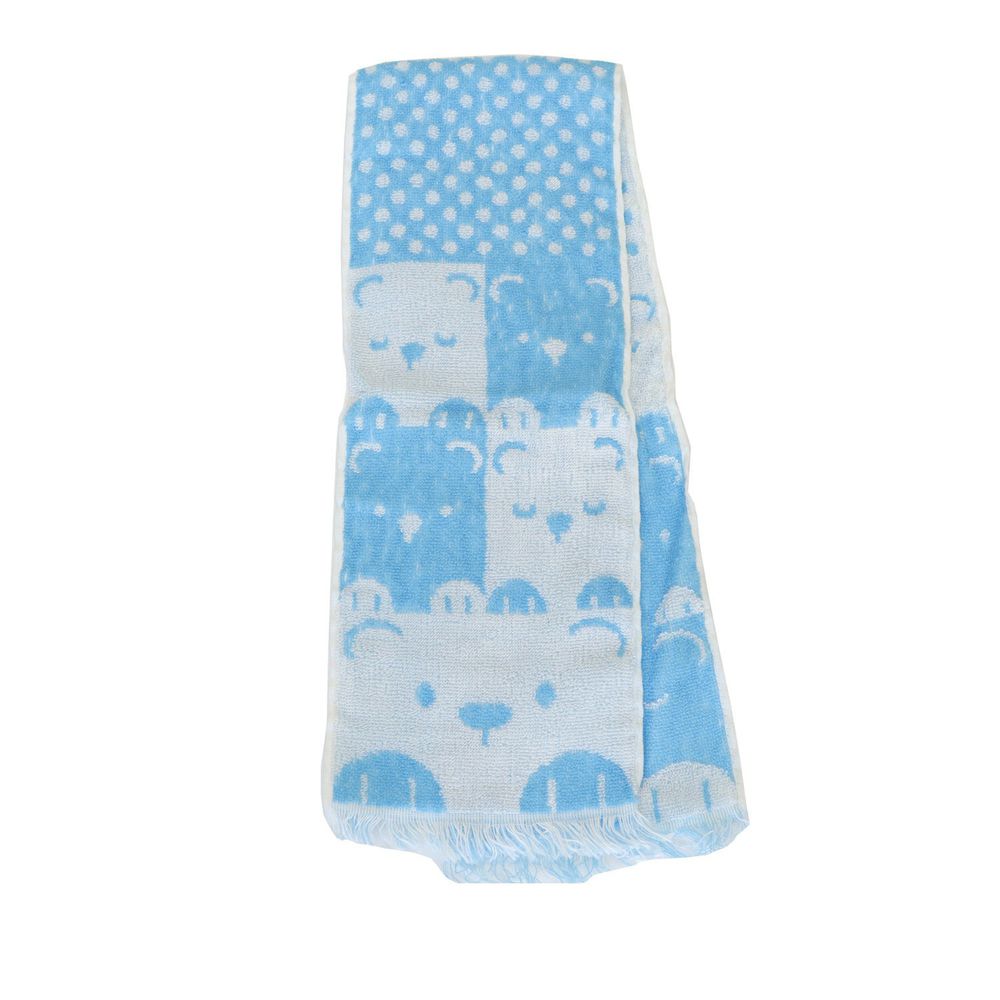 日本涼感雜貨 - 日本製 Eco de COOL 接觸冷感長毛巾-閉眼小熊-水藍 (90x16cm)