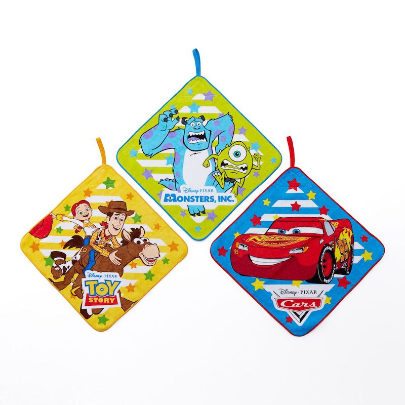 日本千趣會 - 迪士尼 吸水擦手巾/手帕3件組-尼莫/三眼怪/毛怪-粉嫩色 (28×28cm)