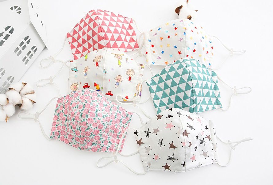 韓國 Coney Island - 純棉+2層棉紗兒童布口罩(2入組)-綠色三角形 (11*16cm)