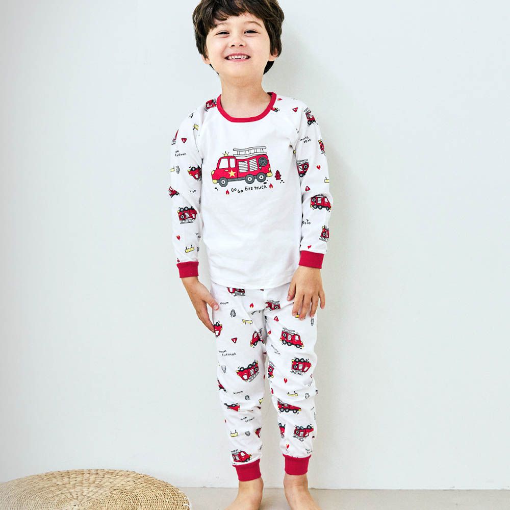 細緻柔棉薄長袖家居服-緊急消防車