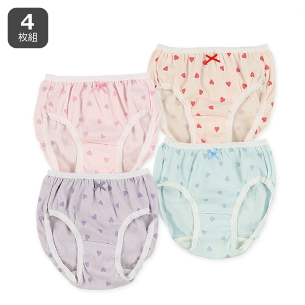 純棉女孩內褲(4件組)-愛心滿版-粉紫藍