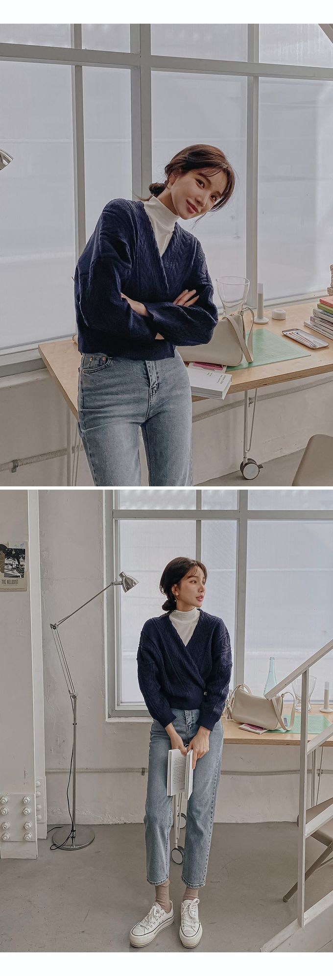 韓國 Urbantheroom - 經典麻花扣圍開襟針織衫-象牙色 (Free)