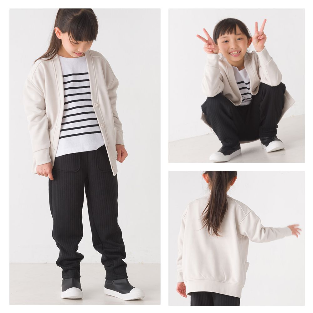 日本 OMNES - 百搭V領棉混舒適薄外套-兒童-象牙杏