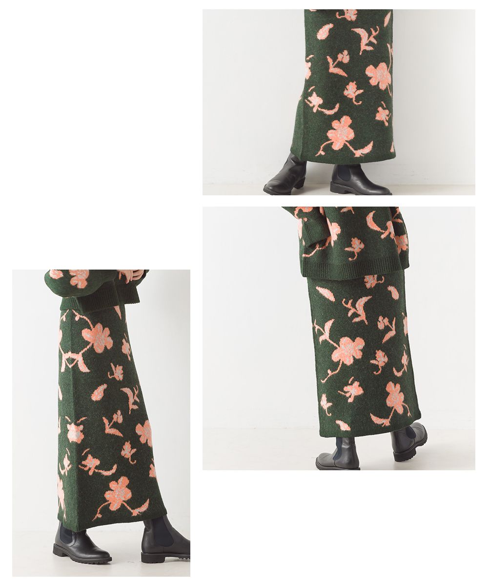 日本 OMNES - 優雅花朵柔軟針織長裙-氣質灰