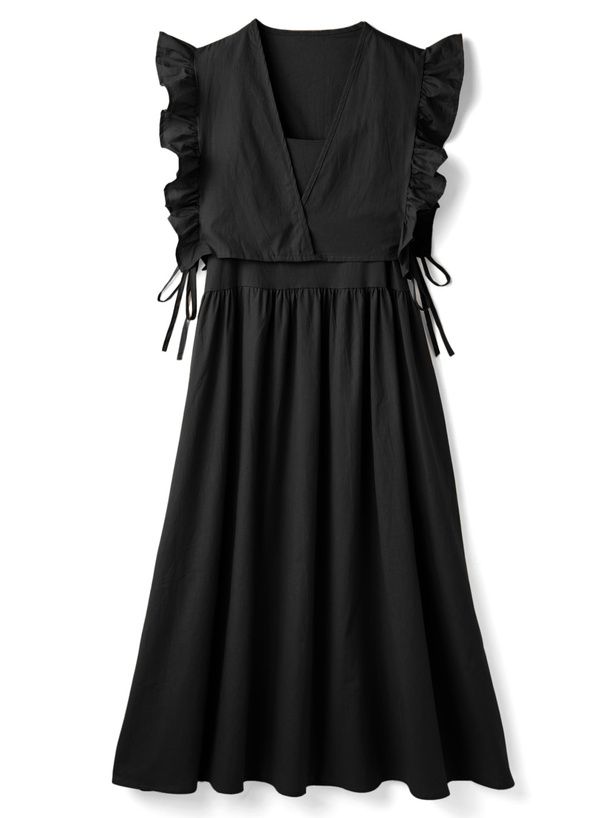 日本 GRL - 文藝感荷葉袖綁帶兩件式洋裝-深看咭 (F)