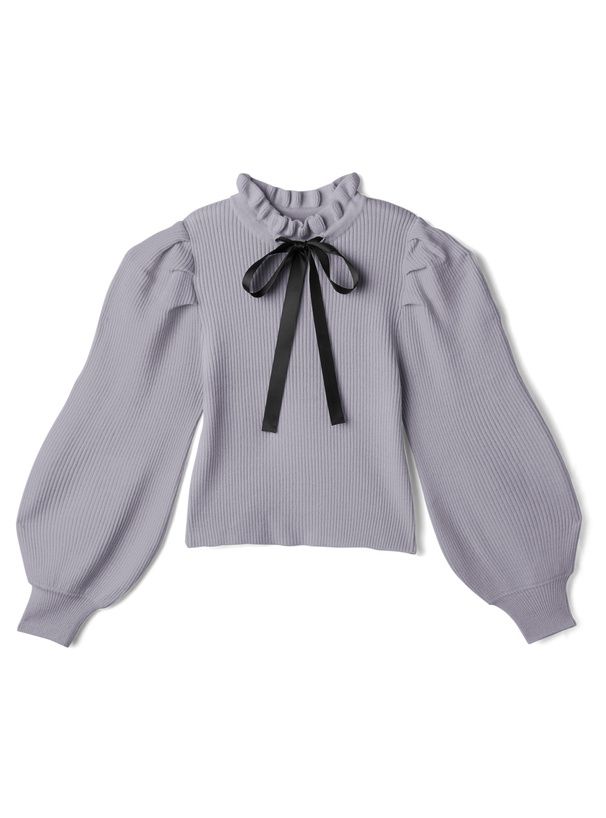 日本 GRL - 甜美扭結木耳領薄針織上衣-淺粉