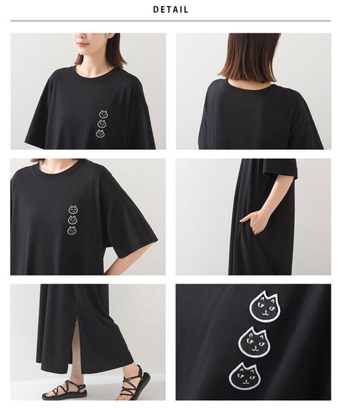 日本 OMNES - 黑貓短袖洋裝