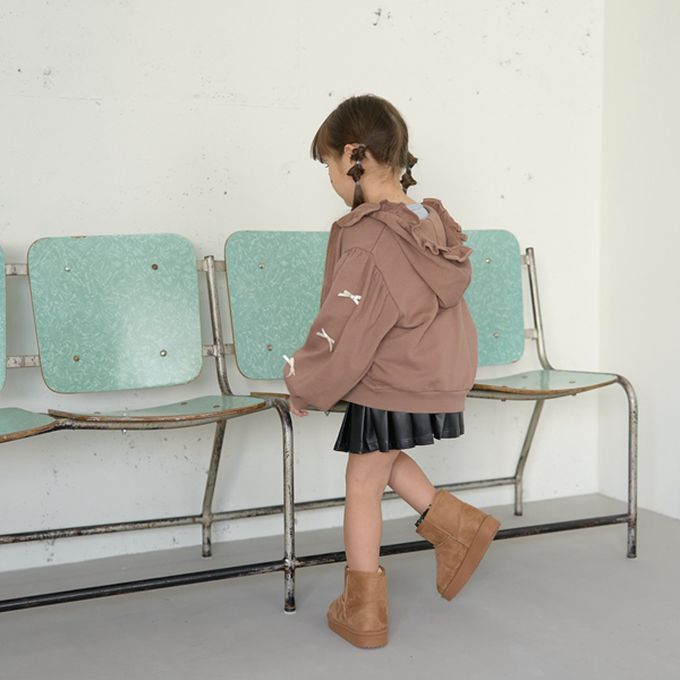 日本 Lycee mine - 蝴蝶結袖荷葉邊少女連帽外套-霧藍