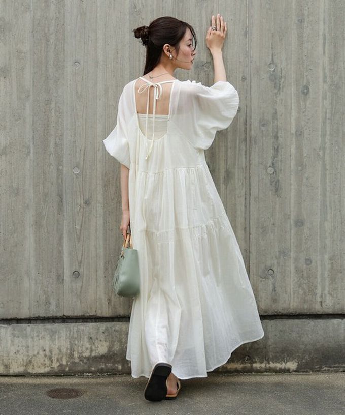 日本 Bab - 100%棉 巴里紗柔軟素色寬袖洋裝-水藍 (S)