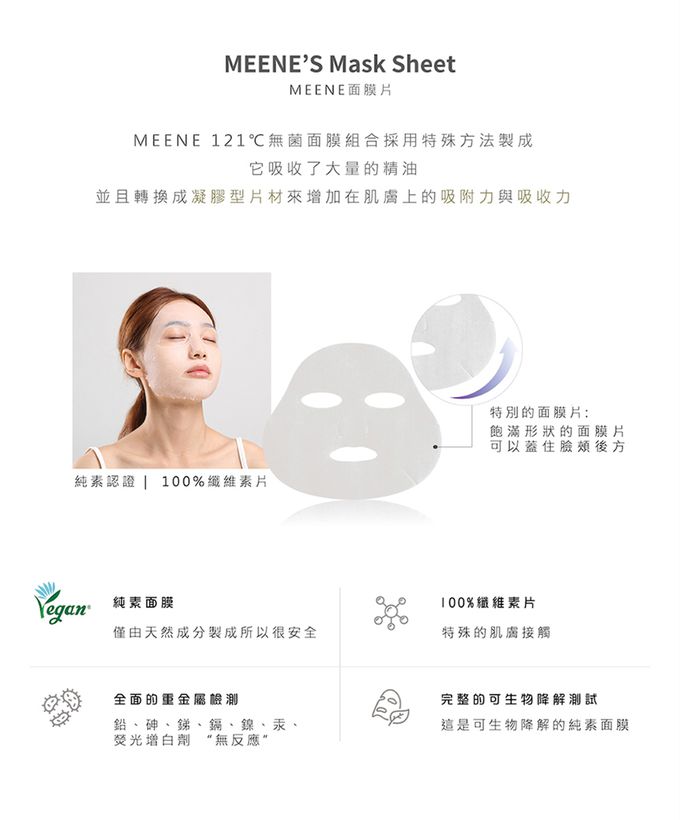 韓國RICO baby - MEENE｜121度純淨面膜-酪梨修護保濕 | 5入1盒