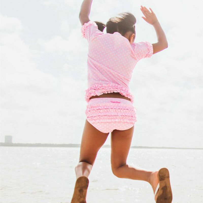 美國 RuffleButts - 小女童UPF 50+防曬兩件式短袖泳裝-粉色圓點