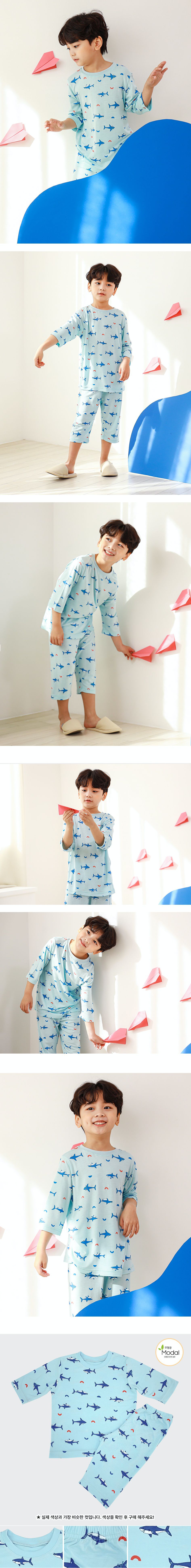 韓國 Ppippilong - 莫代爾7分袖家居服-鯊魚好朋友