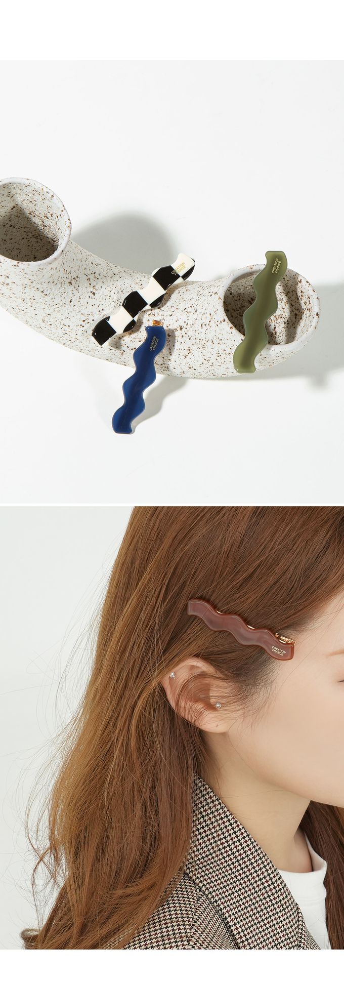 韓國 Soo&Soo - 正韓製CREATION FRANCE波紋造型髮夾-海軍藍