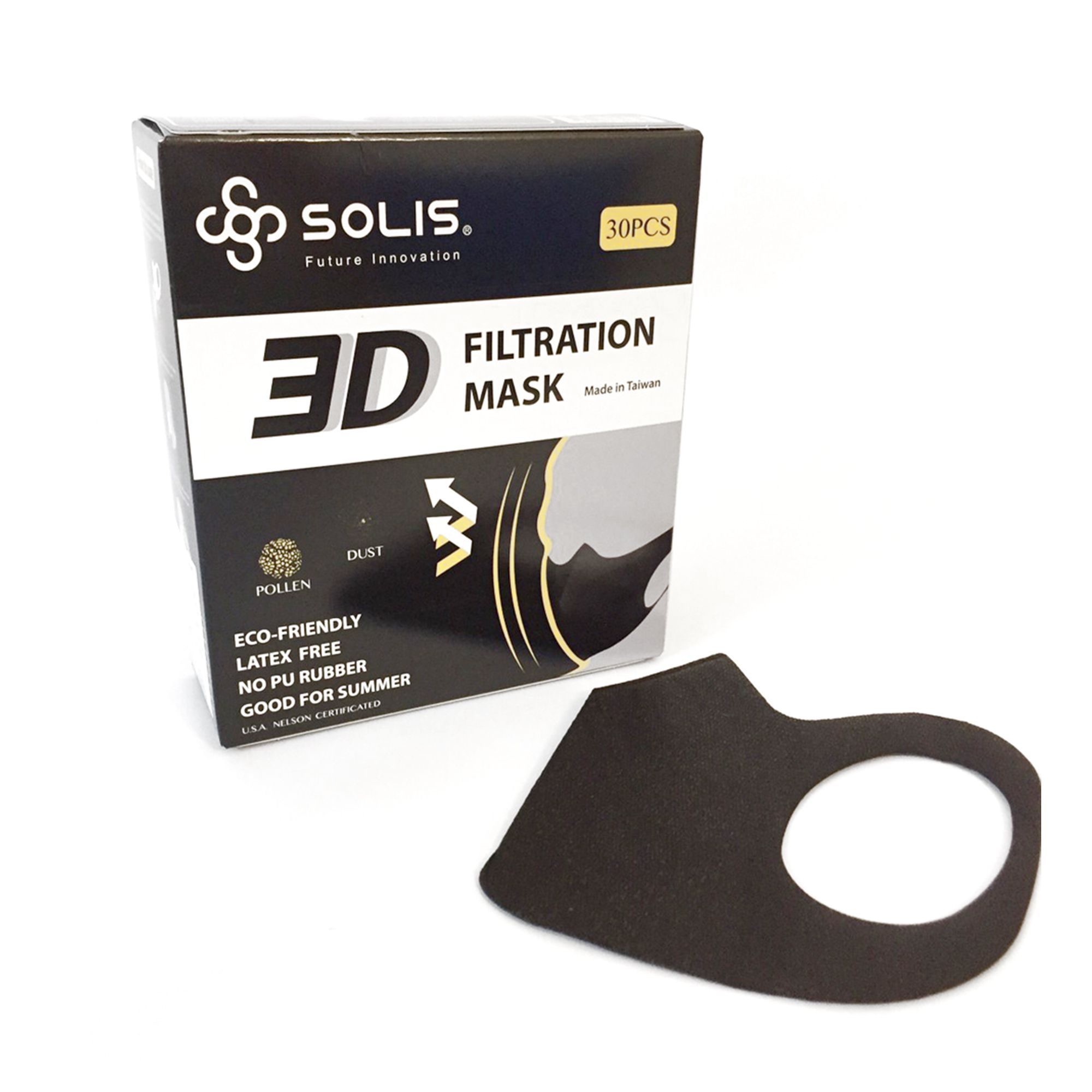 【台歐】SOLIS 3D防護型口罩*30片六入組(黑色)
