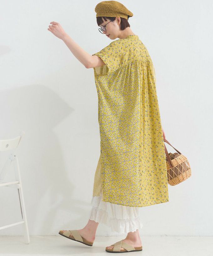 日本 Lupilien - 純棉巴里紗花朵拼布襯衫式洋裝-黃