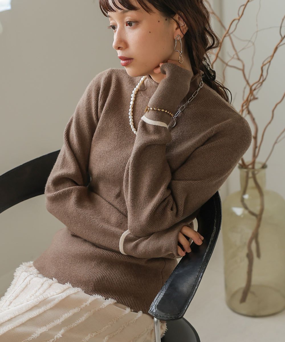 日本 Bab - 高級感小立領彈性針織上衣-象牙