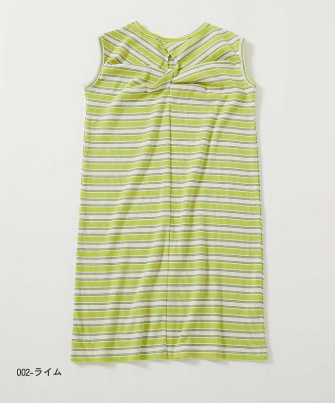 日本 devirock - 清爽夏日線條配色無袖洋裝-檸綠