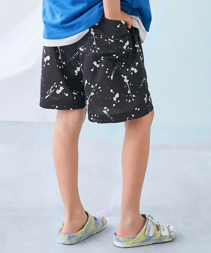 日本 devirock - 涼感速乾網眼 印花彈性短褲-潑墨-灰棕