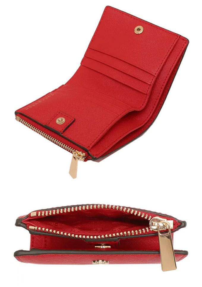 Tory Burch - 素面防刮皮革短夾 (紅)