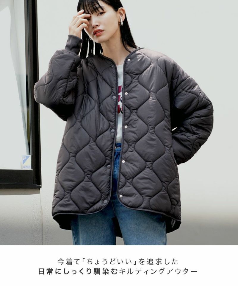 日本 zootie - 輕量絎縫百搭落肩鋪棉外套-淺灰棕