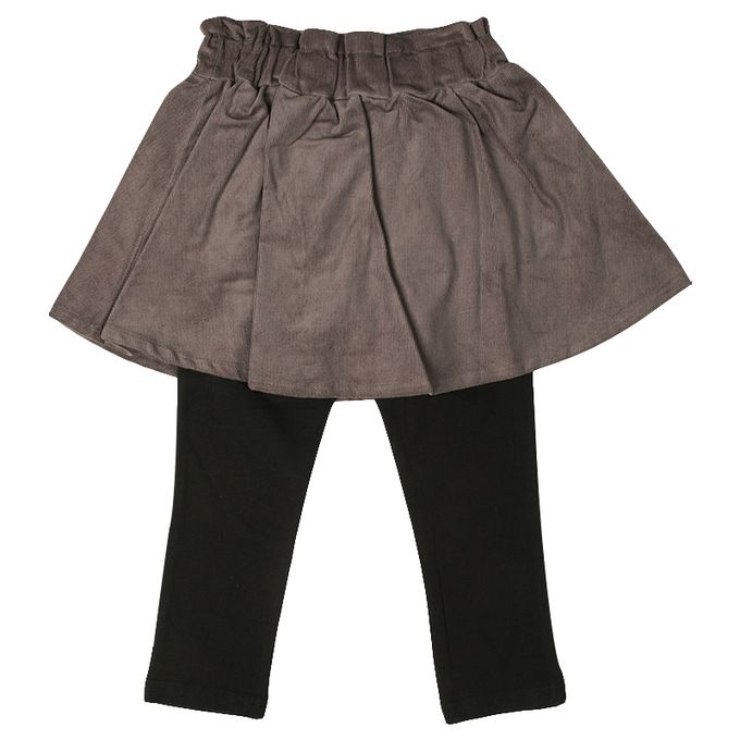 akachan honpo - 假兩件裙褲-超細燈芯絨-咖啡色