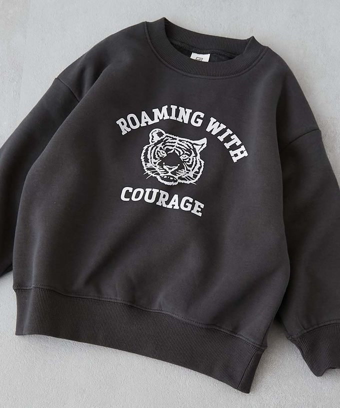 日本 devirock - 裏起毛動物印花大學T-哈巴狗-燕麥白