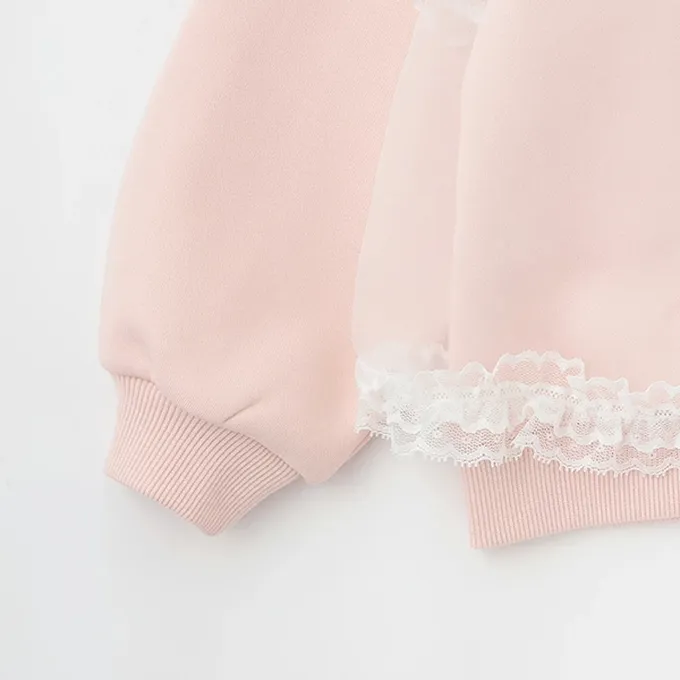 日本 Lycee mine - 夢幻蕾絲吊帶縮口長袖上衣-粉紅