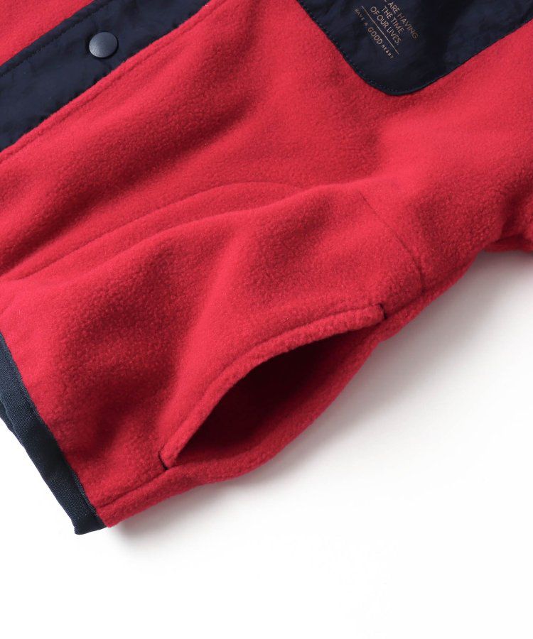 日本 BREEZE - 古著撞色輕質短毛外套-米白x軍綠