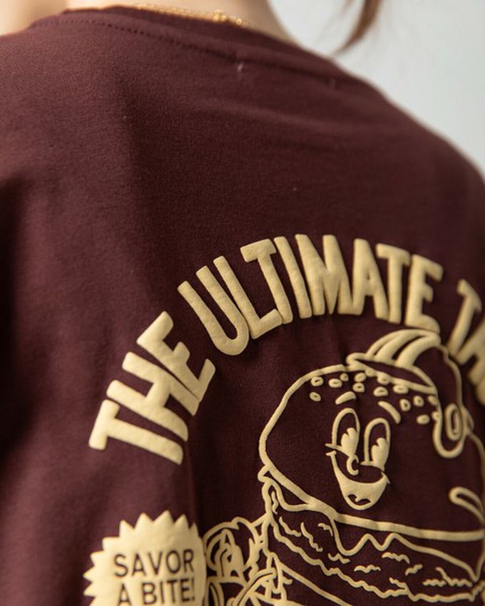 日本 gleam - 俏皮美式漢堡泡棉印花長袖T恤-炭黑