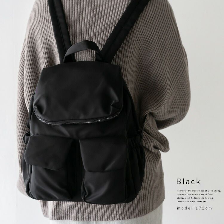 日本代購 - 尼龍輕量 10口袋多功能後背包/媽媽包-黑灰迷彩 (32x29x12cm)