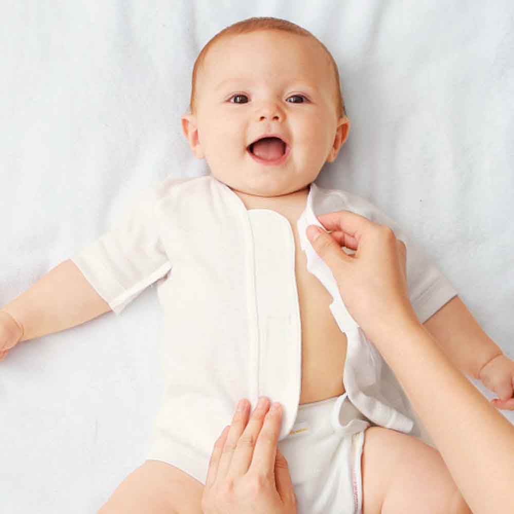 日本 Combi - mini系列-純棉肚衣(黏貼式,7分袖)-白色*2 (60-70)