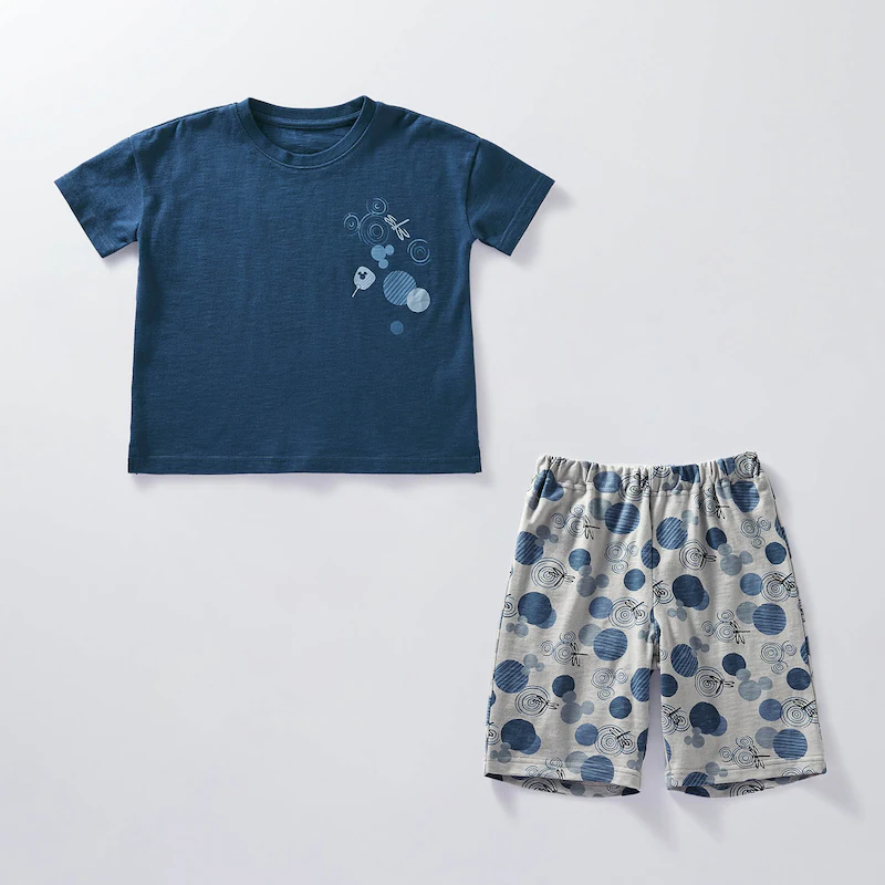 日本千趣會 - 迪士尼 純棉涼爽短袖家居服/睡衣-米奇泡泡-深藍x灰