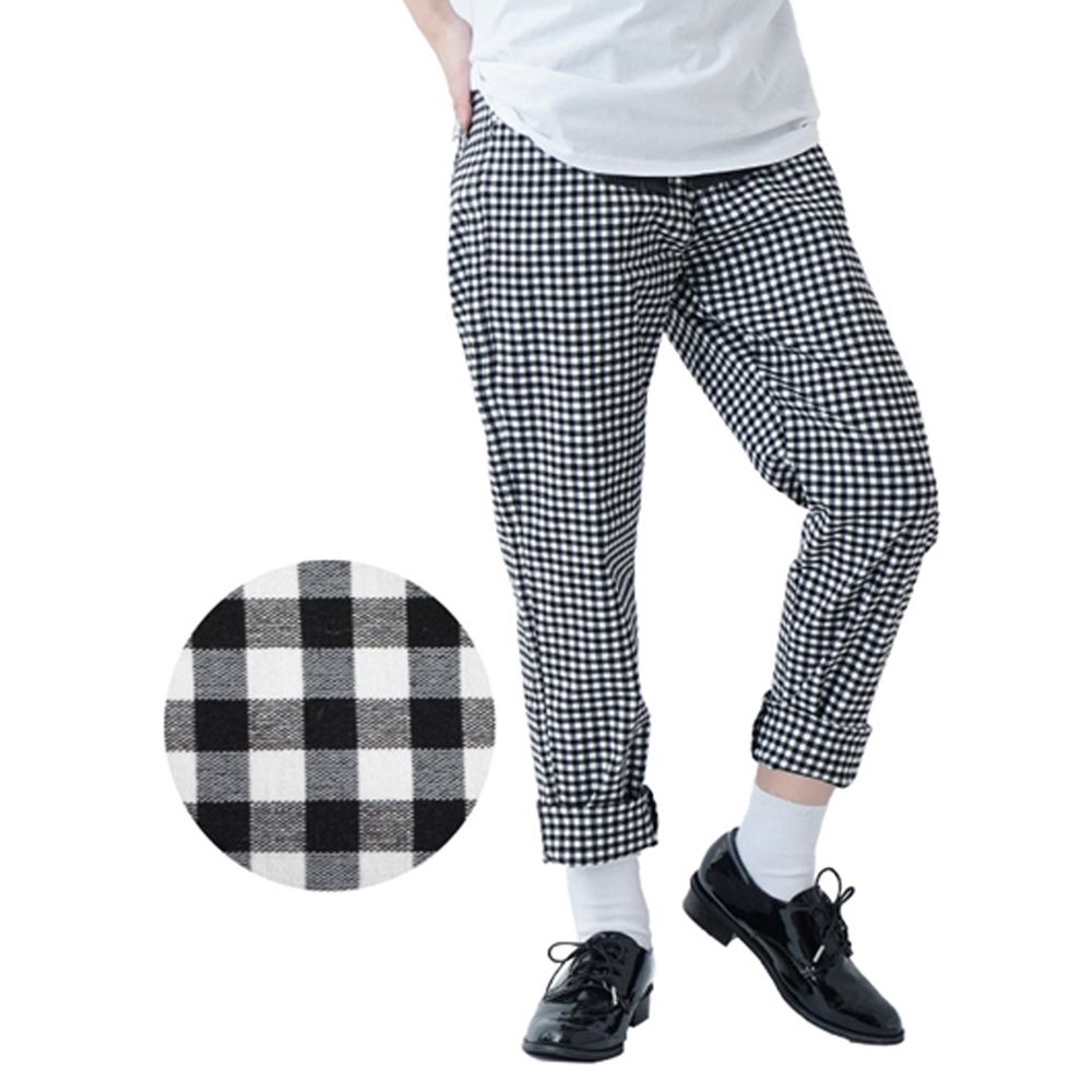 日本 zootie - Air Pants 輕薄彈性男友風寬鬆長褲-黑白格紋