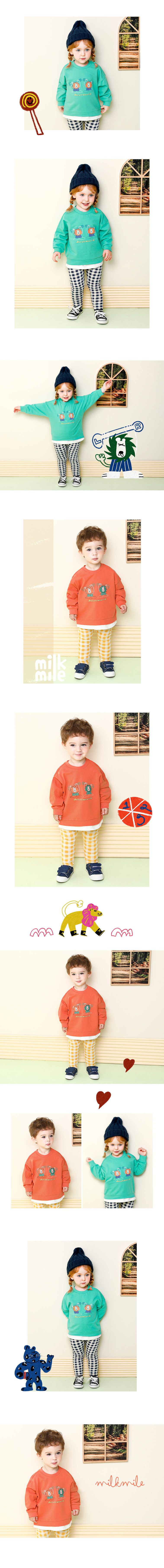 韓國 milk mile - 舉重獅子純棉T-湖水綠